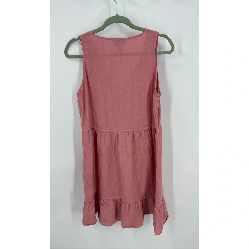 Cynthia Rowley dusty Rose Pink Linen v-neck relaxed fit mini dress M - Picture 2 of 8